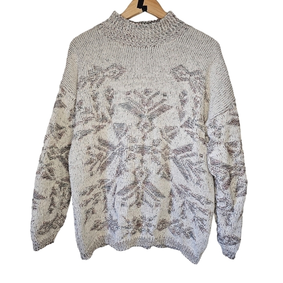Castle Square Sweaters - Vintage Castle Square Mock Neck Snowflake Knit Sweater Size Large